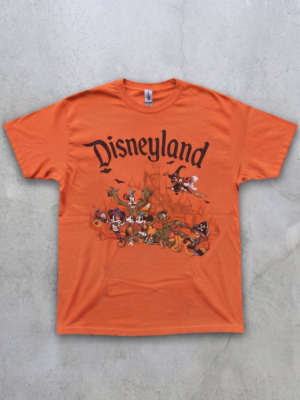Vintage Spooky Halloween Castle Graphic Tee - Upside Down Orange T-Shirt (Gildan